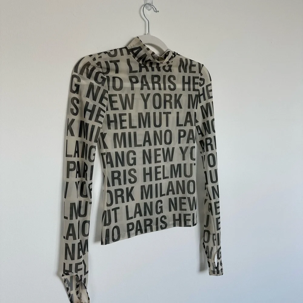 New With Tags Helmut Lang Black Logo Print Long Sleeve Top on Cream - Picture 5 of 14